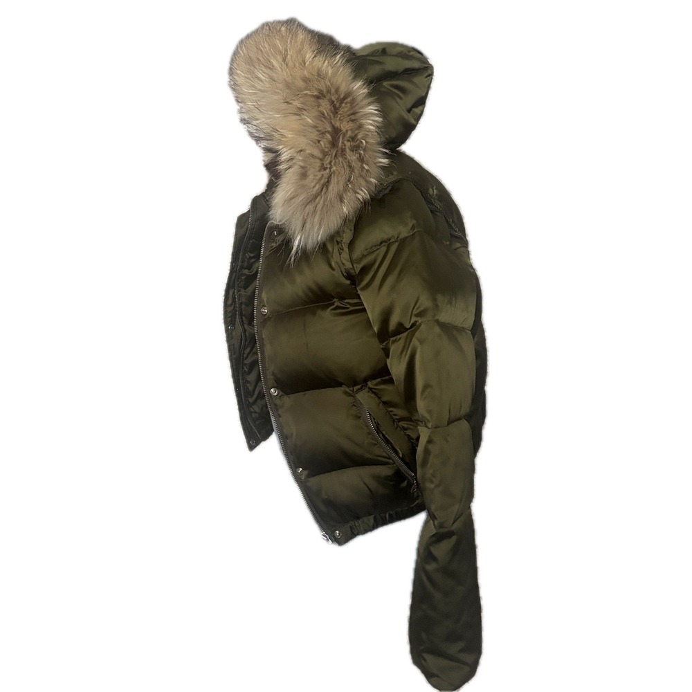 Andrew Marc Real Fur Trim Hooded Winter Puffer Vest 2 In 1 Jacket Women XS Green